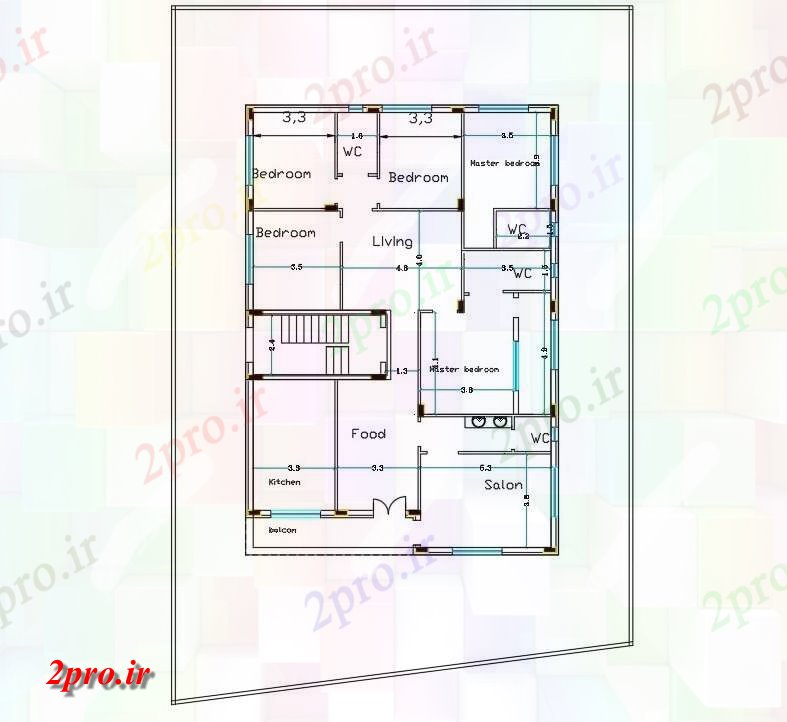 دانلود نقشه مسکونی ، ویلایی ، آپارتمان اتاق خواب خانه به 12 در 18 متر (کد156605)