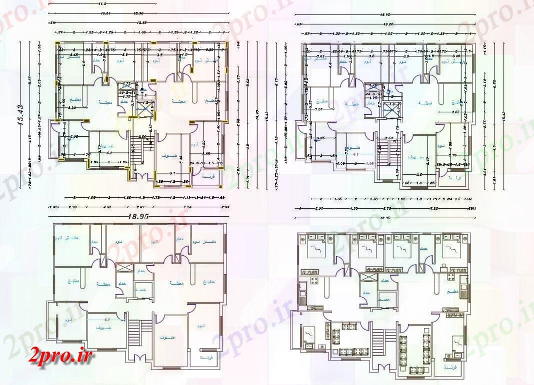 دانلود نقشه مسکونی ، ویلایی ، آپارتمان X 62 'لوکس 3 BHK آپارتمان طرحی طبقه 15 در 18 متر (کد156606)