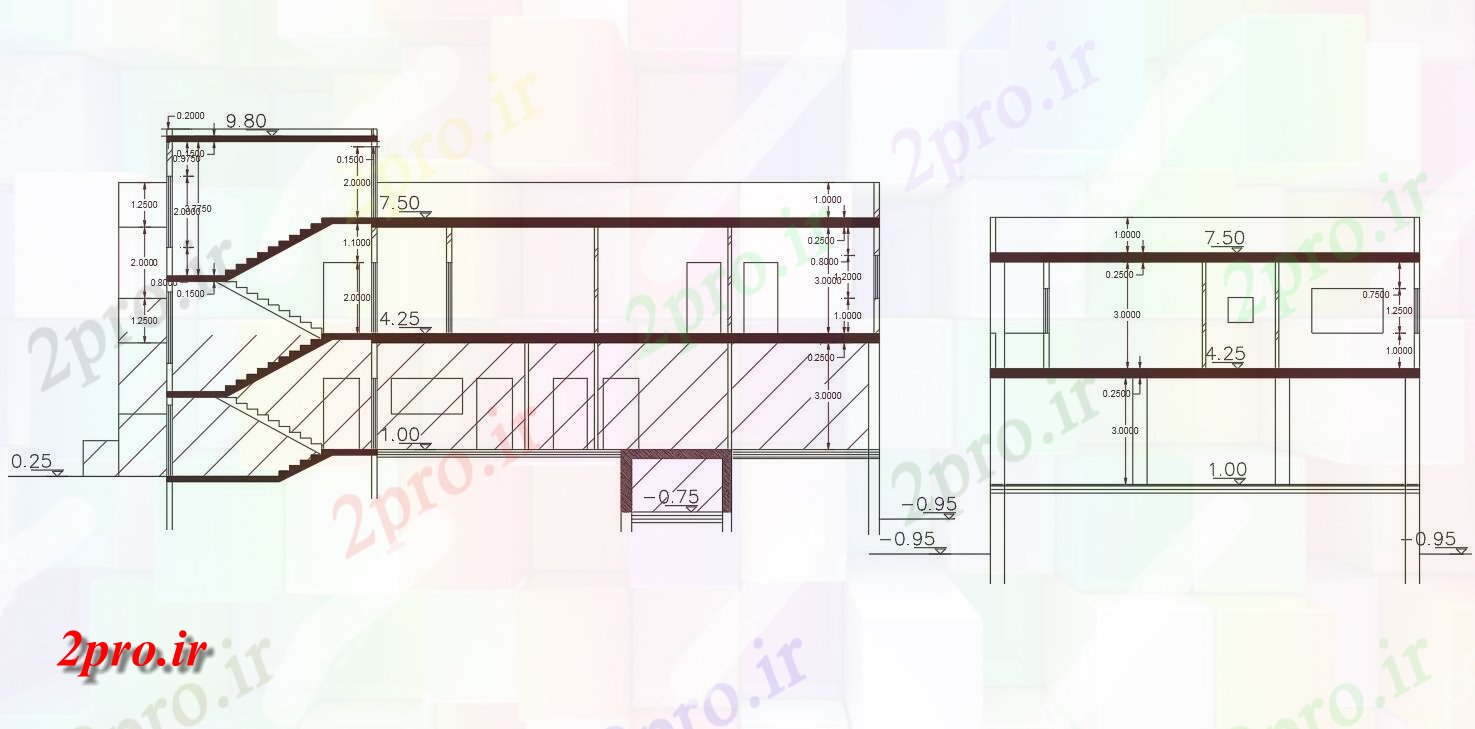 دانلود نقشه مسکونی ، ویلایی ، آپارتمان مسکن ساختمان بخش نشیمن 13 در 21 متر (کد156623)