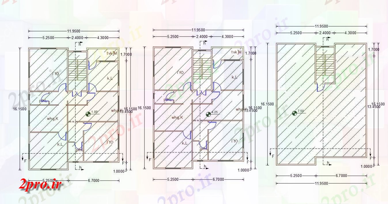 دانلود نقشه مسکونی ، ویلایی ، آپارتمان توسط 52 خانه طراحی اتوکد 11 در 16 متر (کد156632)