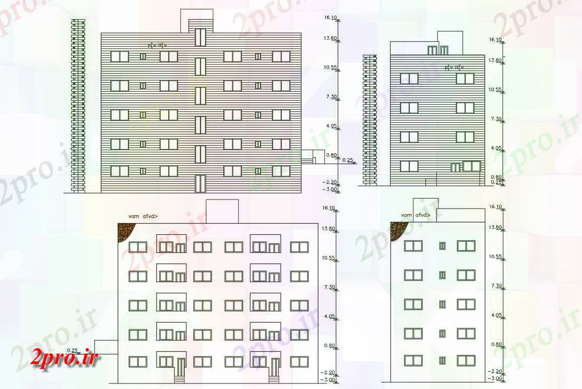 دانلود نقشه مسکونی  ، ویلایی ، آپارتمان  BHK آپارتمان   ساختمان نمای طراحی ((256 میدان متری) (کد156678)