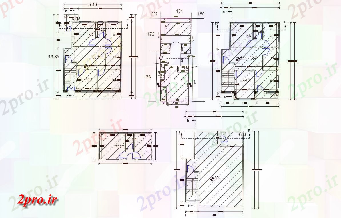 دانلود نقشه خانه های کوچک ، نگهبانی ، سازمانی - X 45 خانه طرحی 9 در 13 متر (کد156686)