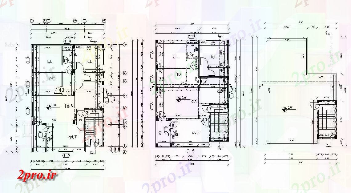 دانلود نقشه خانه های کوچک ، نگهبانی ، سازمانی - X 45 خانه (115 میدان متری) 10 در 14 متر (کد156734)