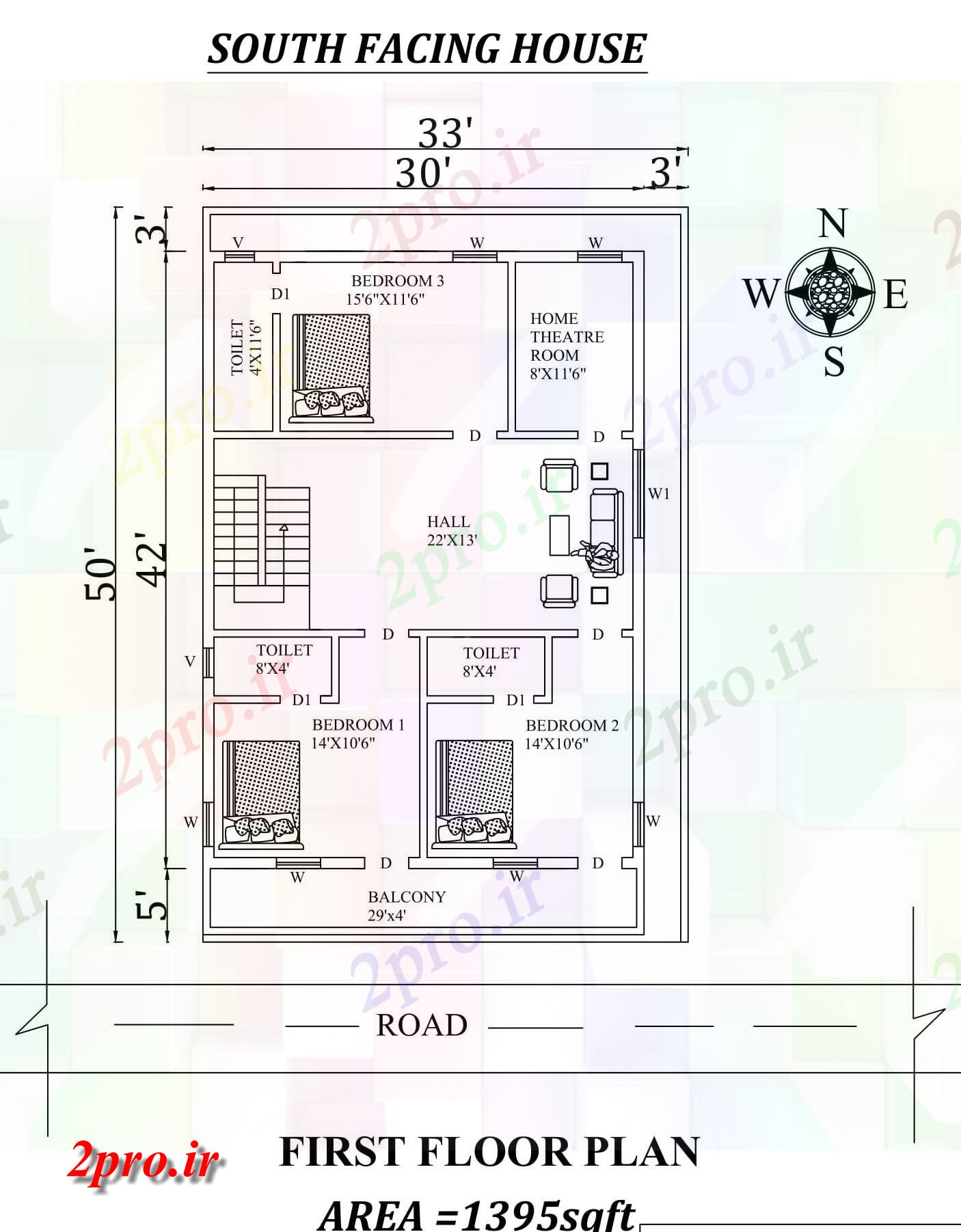 دانلود نقشه مسکونی ، ویلایی ، آپارتمان x50، جنوبی، رو اول مجلس طرحی طبقه به عنوان در هر Vastu Shastra هستند، اتوکد و PDF جزئیات 8 در 12 متر (کد156779)