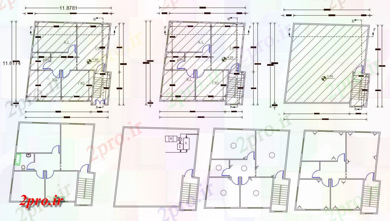 دانلود نقشه مسکونی ، ویلایی ، آپارتمان X 36 فوت خانه طرحی 11 در 11 متر (کد156783)