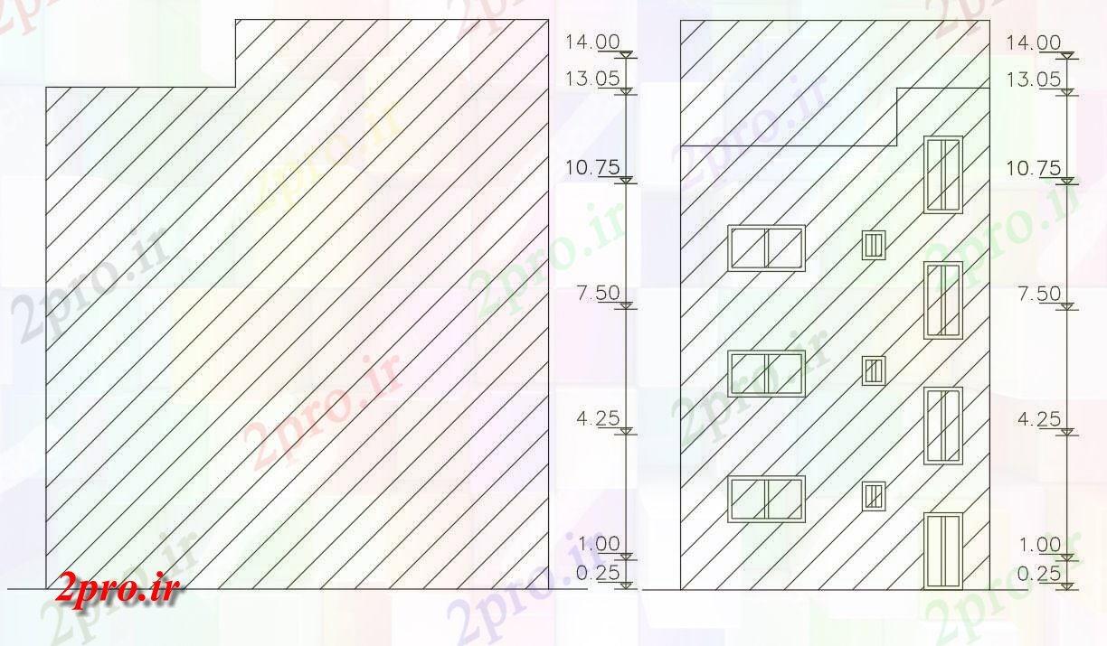 دانلود نقشه مسکونی  ، ویلایی ، آپارتمان  آپارتمان ساختمان جلو و سمت نمای طراحی (کد156789)