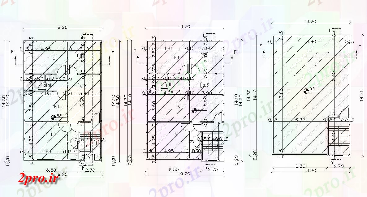 دانلود نقشه خانه های کوچک ، نگهبانی ، سازمانی - X 45 طرحی خانه 9 در 14 متر (کد156799)