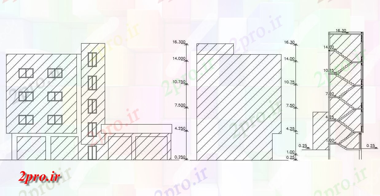 دانلود نقشه مسکونی  ، ویلایی ، آپارتمان  آپارتمان نمای با اندارد طراحی راه پله (کد156813)