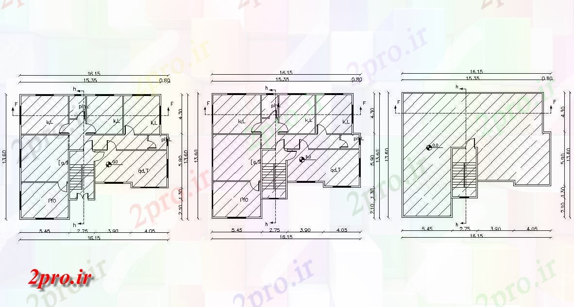 دانلود نقشه خانه های کوچک ، نگهبانی ، سازمانی - X 52 اتوکد 3 BHK خانه طراحی 13 در 16 متر (کد156816)