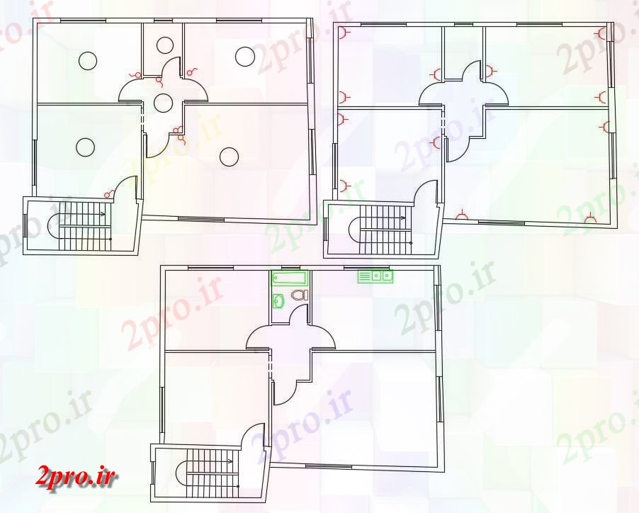 دانلود نقشه مسکونی ، ویلایی ، آپارتمان جزئیات 2 BHK خانه برق و بهداشتی افزارهای 10 در 12 متر (کد156826)