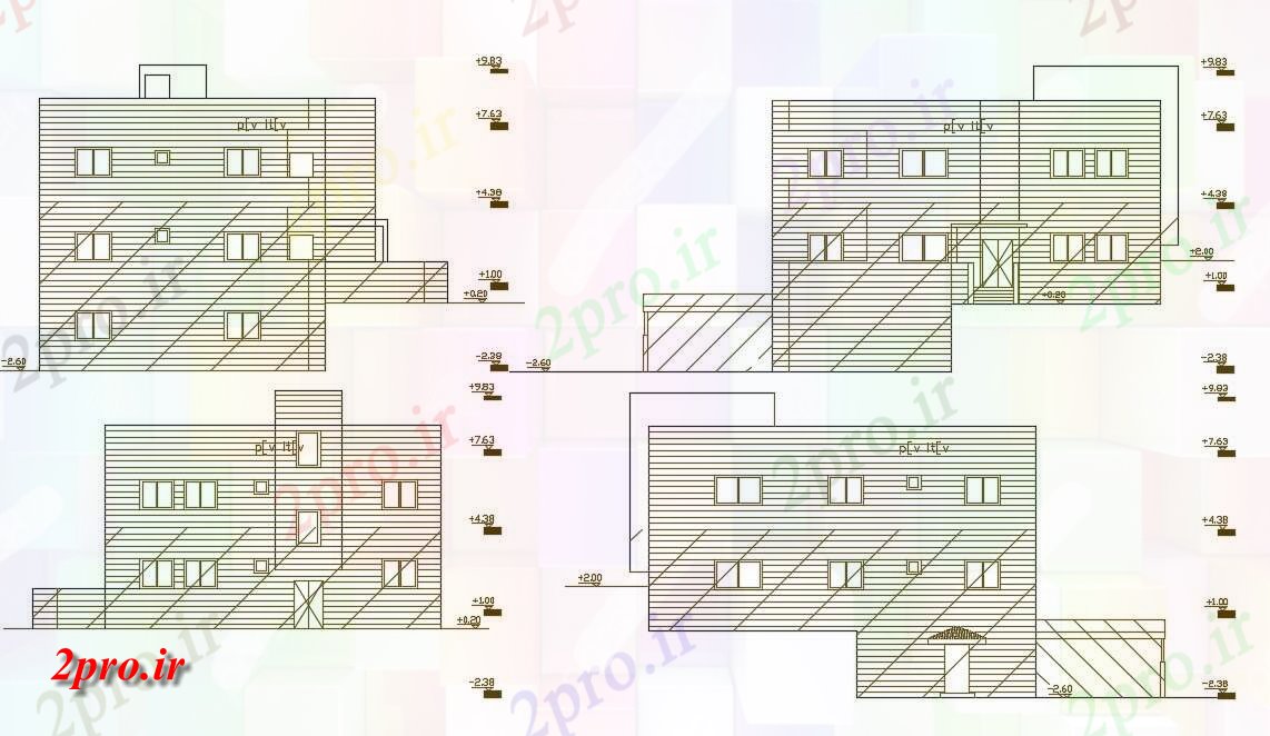 دانلود نقشه خانه های کوچک ، نگهبانی ، سازمانی - خانه مدرن ساختمان نمای   (کد156831)