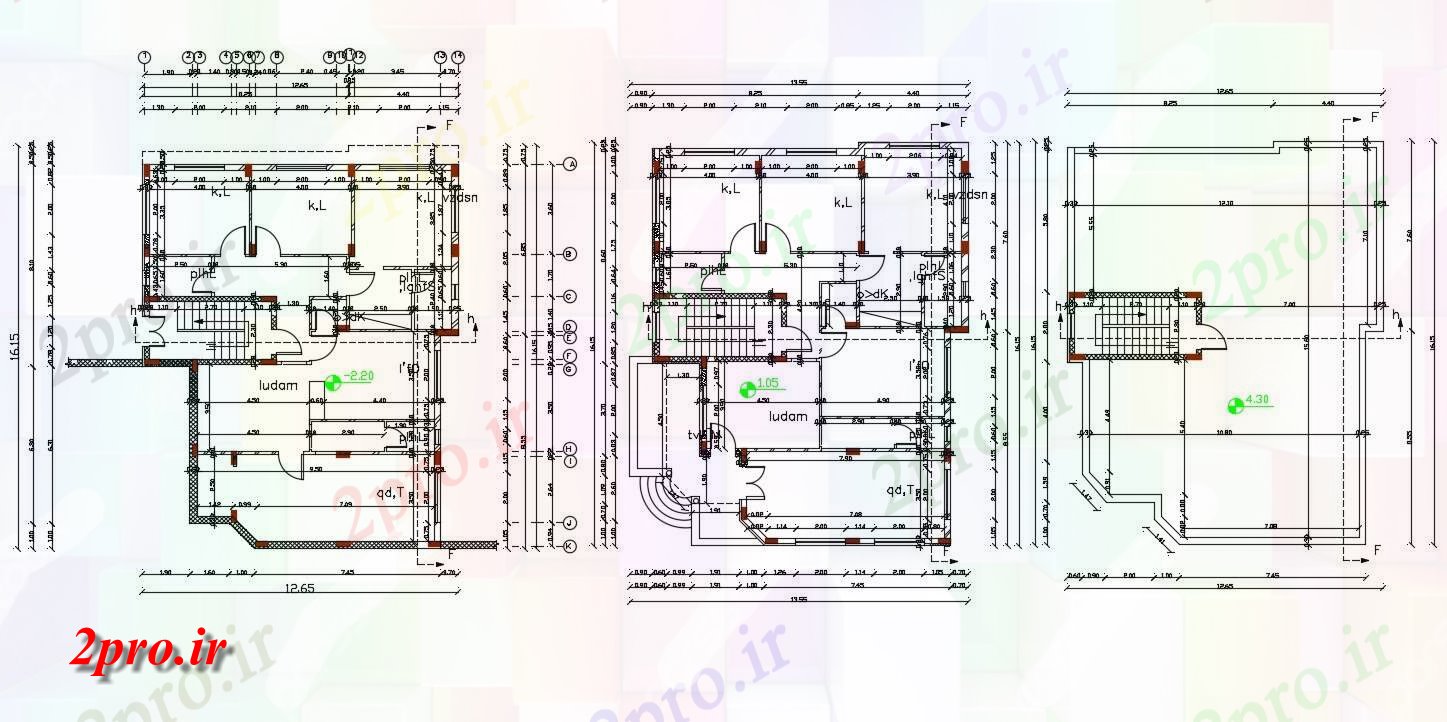 دانلود نقشه مسکونی ، ویلایی ، آپارتمان X 54 فوت خانه با مرکز طرحی خط 12 در 16 متر (کد156834)