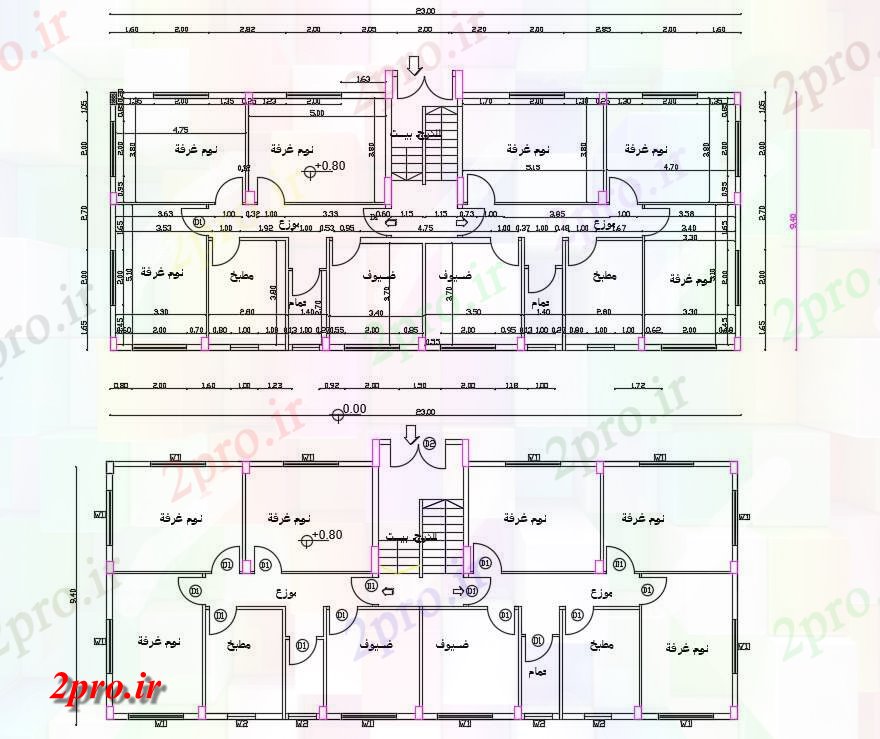 دانلود نقشه مسکونی ، ویلایی ، آپارتمان X 75 دو خانه 9 در 23 متر (کد156853)