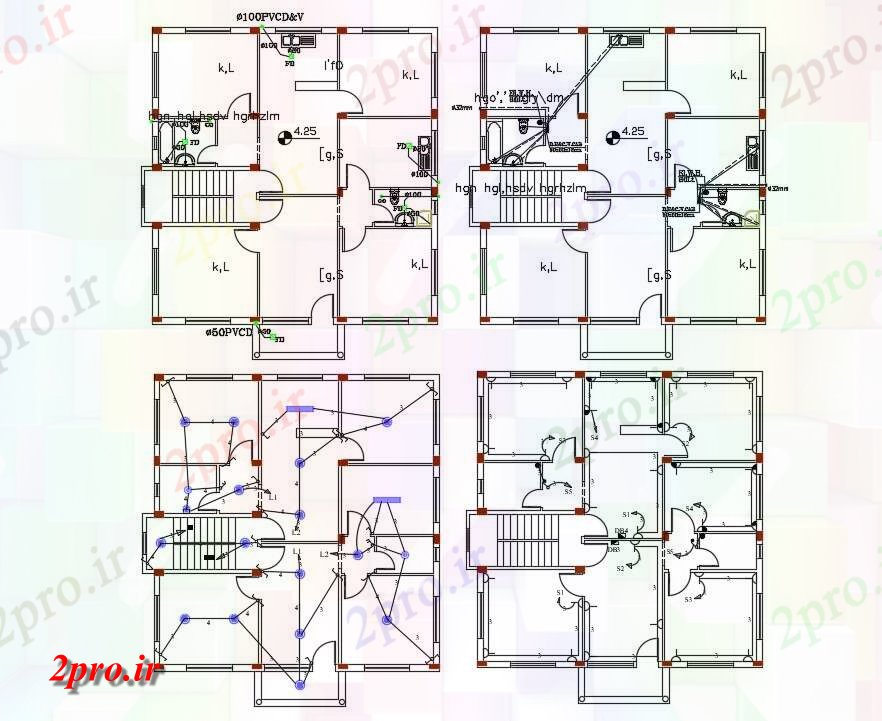 دانلود نقشه مسکونی ، ویلایی ، آپارتمان BHK خانه سیم کشی و لوله کشی و طراحی 12 در 13 متر (کد156857)