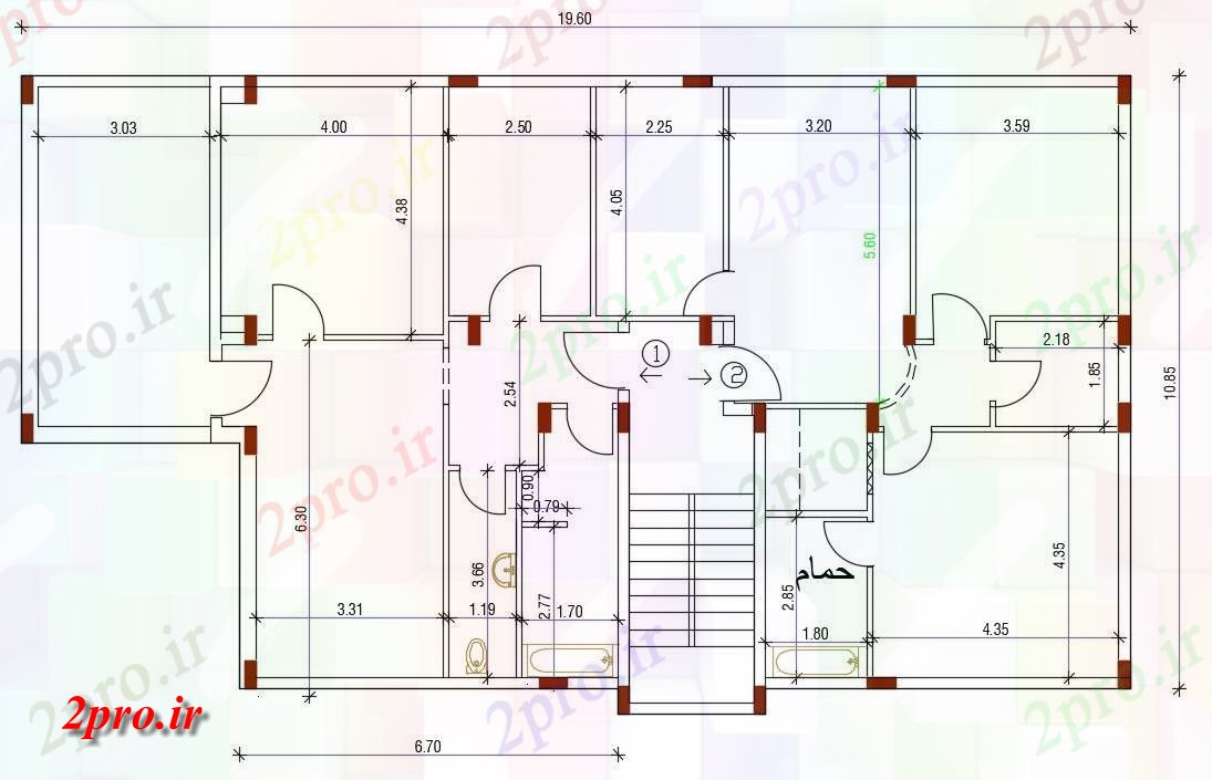 دانلود نقشه مسکونی ، ویلایی ، آپارتمان X 64 فوت طرحی خانه برای 2 اتاق 10 در 19 متر (کد156858)