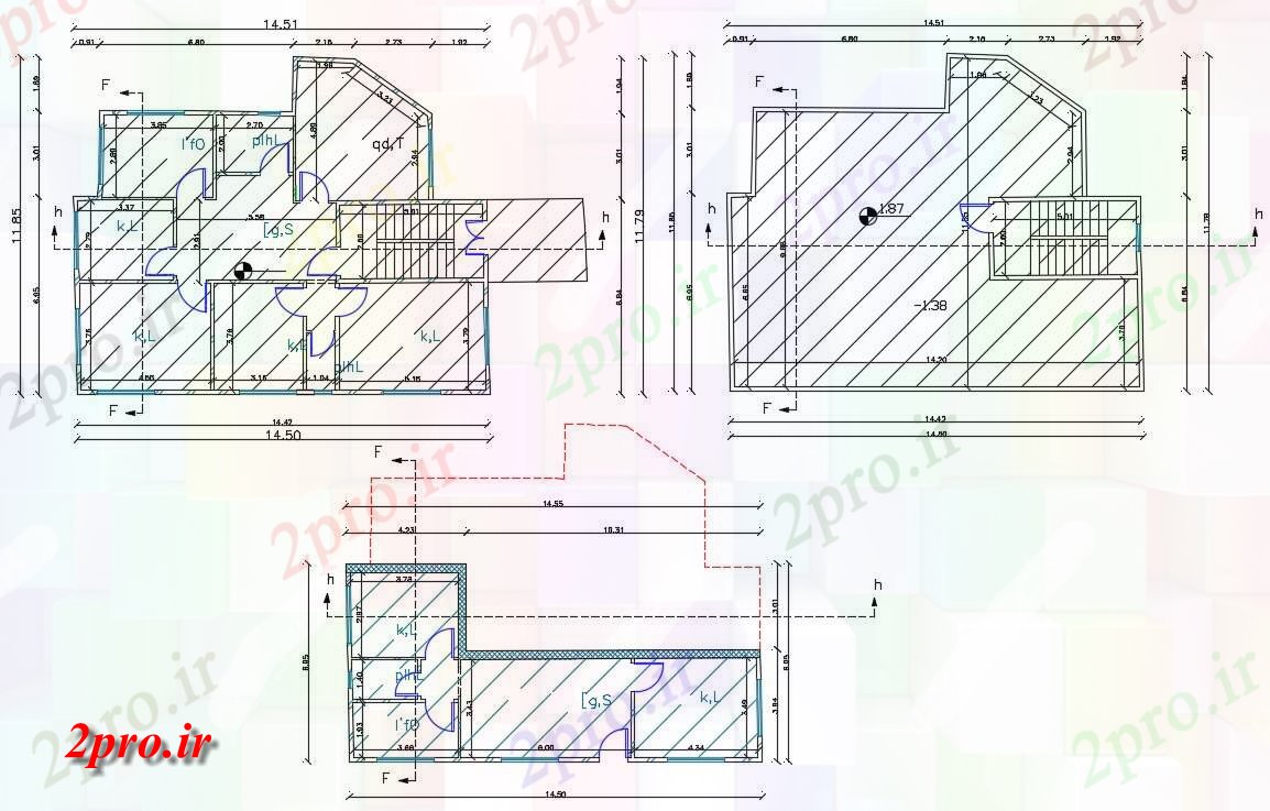 دانلود نقشه مسکونی ، ویلایی ، آپارتمان X 47 اتوکد خانه طرح 11 در 14 متر (کد156859)