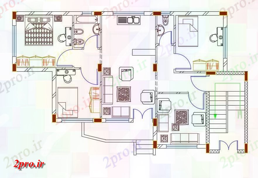 دانلود نقشه مسکونی ، ویلایی ، آپارتمان BHK اتوکد خانه 9 در 15 متر (کد156862)