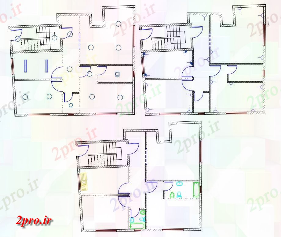 دانلود نقشه مسکونی ، ویلایی ، آپارتمان اتاق خواب خانه سیم کشی طرحی 10 در 11 متر (کد156875)