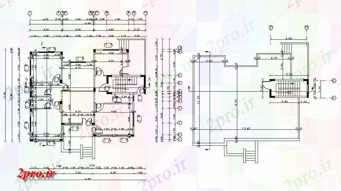 دانلود نقشه خانه های کوچک ، نگهبانی ، سازمانی - X 40 'پا مسکونی ویلایی طراحی (665 یارد مربع) 11 در 14 متر (کد156876)