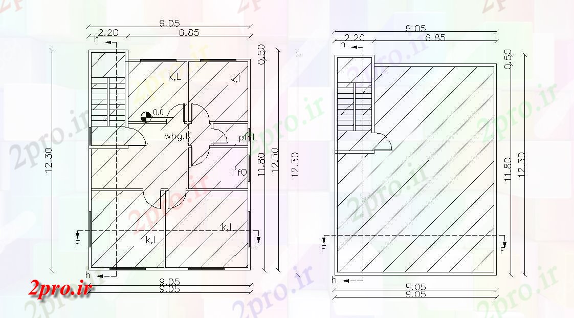 دانلود نقشه خانه های کوچک ، نگهبانی ، سازمانی - X 40 'پا 2 BHK مدرن ویلایی طرحی طبقه (1200 فوت مربع) 9 در 12 متر (کد156888)