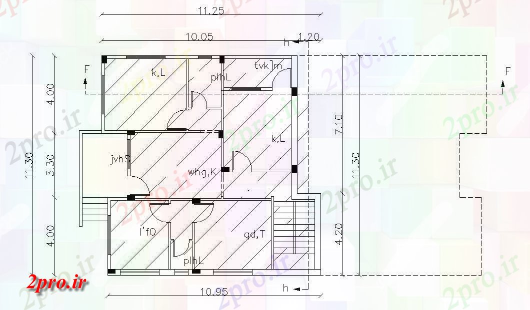 دانلود نقشه خانه های کوچک ، نگهبانی ، سازمانی - فوت مربع مسکن ویلایی طراحی طرحی معماری 11 در 11 متر (کد156890)