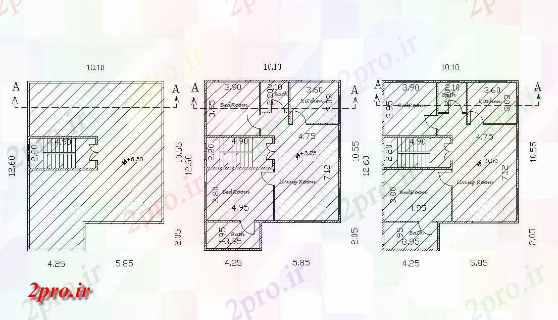 دانلود نقشه مسکونی ، ویلایی ، آپارتمان X 40 طرحی خانه برای 2 اتاق خواب اتوکد 10 در 13 متر (کد156893)