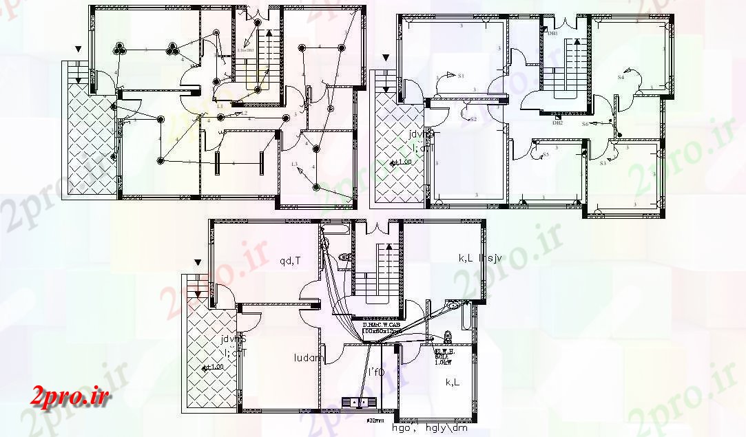 دانلود نقشه معماری سیم کشی خانه طراحی طبقه  (کد156931)