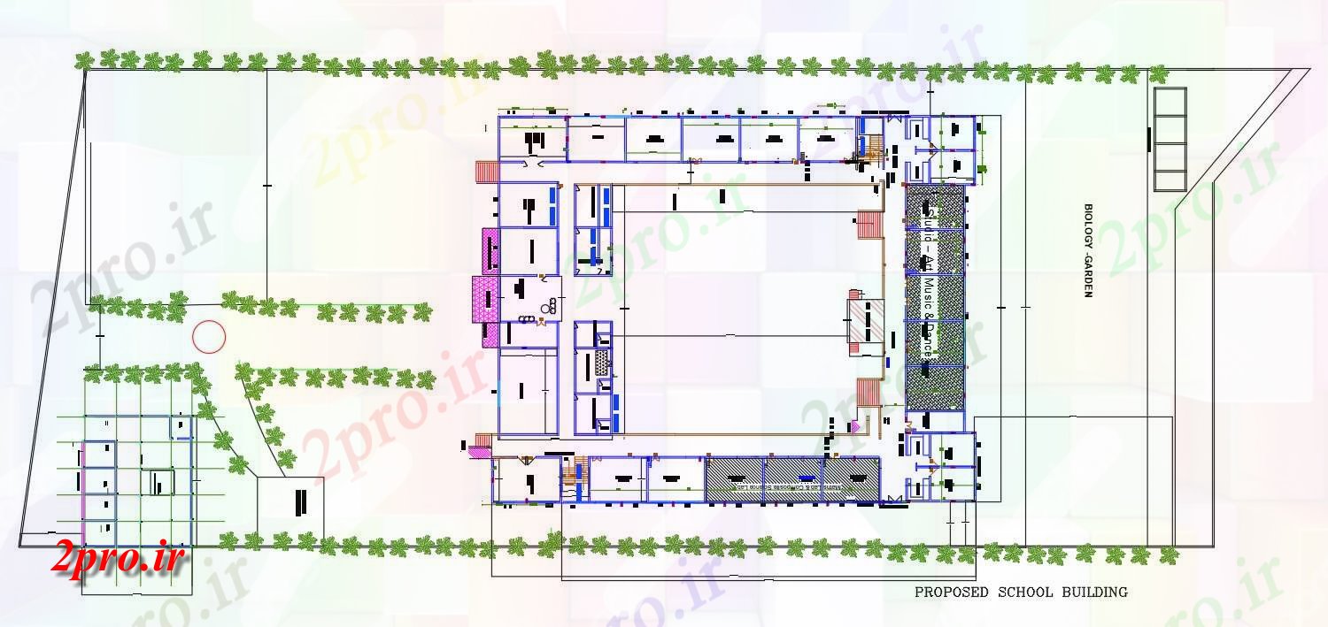 دانلود نقشه دانشگاه ، آموزشکده ، مدرسه ، هنرستان ، خوابگاه - طرحی مدرسه ساختمان اد برای 54 در 66 متر (کد156938)