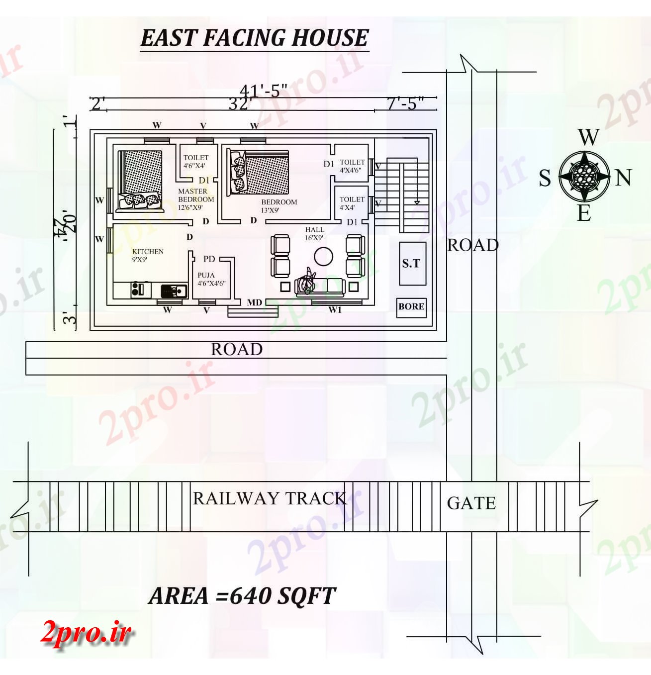 دانلود نقشه مسکونی ، ویلایی ، آپارتمان 5 X24 2bhk شرق مواجه خانه طرحی به عنوان در هر Vastu Shastra هستند، اتوکد و جزئیات پی دی اف 5 در 9 متر (کد156951)