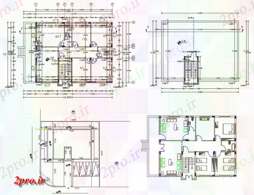 دانلود نقشه خانه های کوچک ، نگهبانی ، سازمانی - X 55 خانه (2200 فوت مربع) 12 در 16 متر (کد156975)