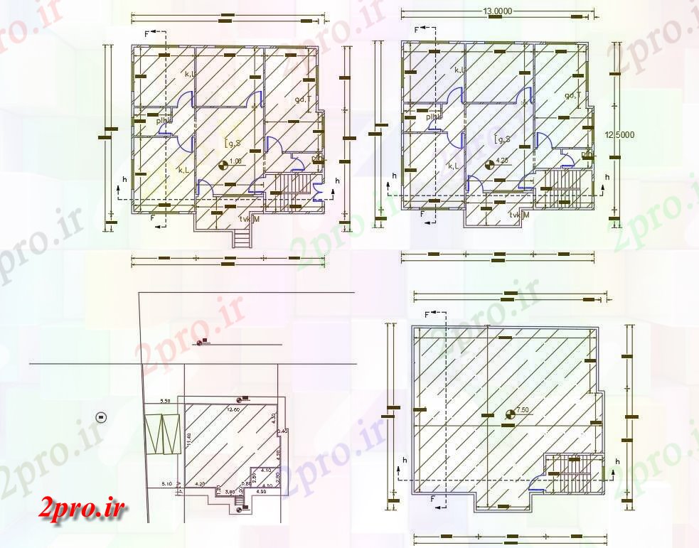 دانلود نقشه مسکونی ، ویلایی ، آپارتمان X 42 اتوکد خانه طرح 12 در 13 متر (کد156979)