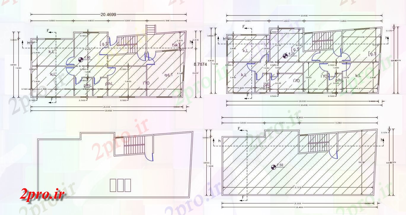 دانلود نقشه مسکونی ، ویلایی ، آپارتمان X 67 خانه 2 واحد طرحی 8 در 20 متر (کد156995)