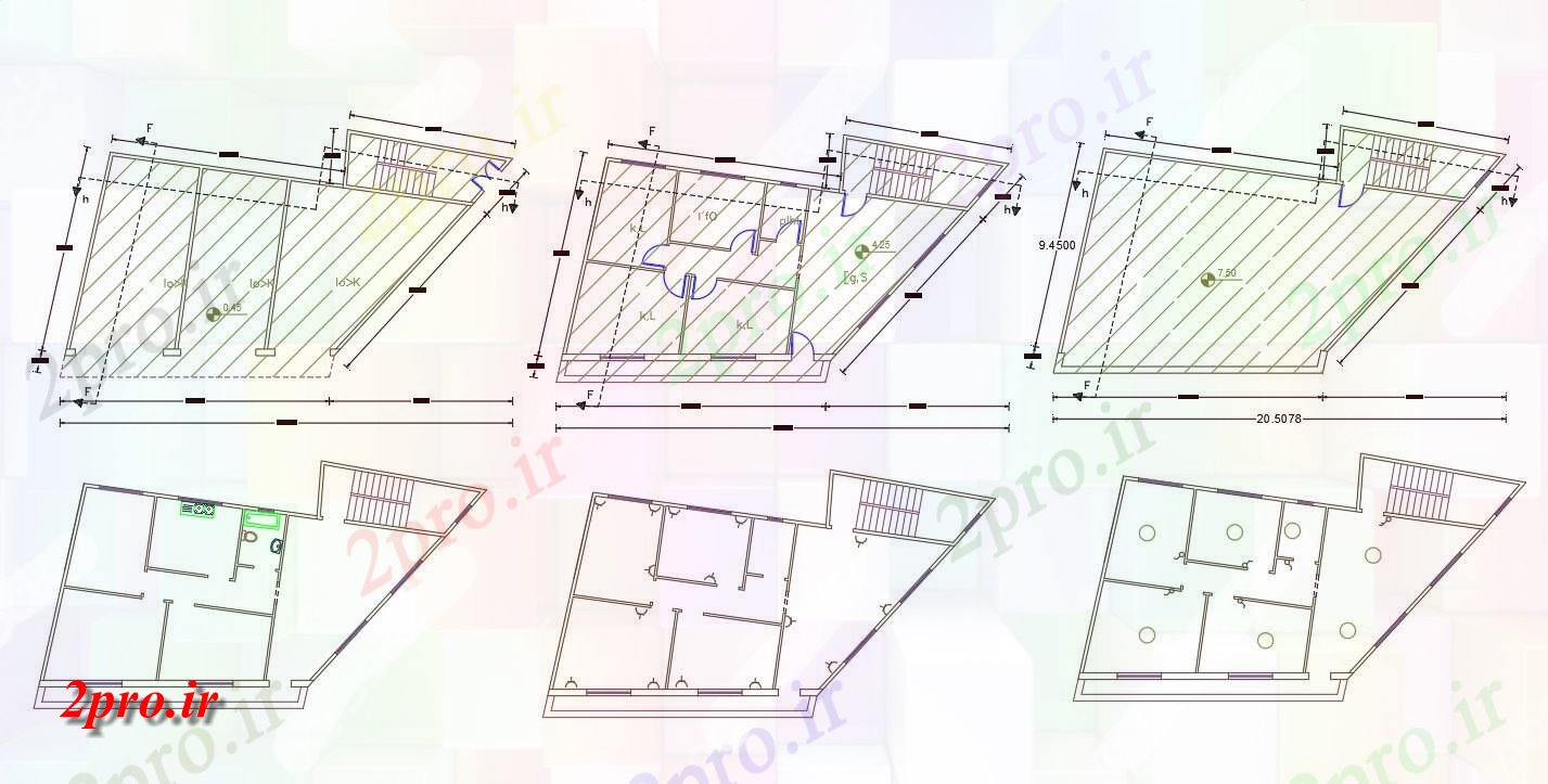 دانلود نقشه مسکونی ، ویلایی ، آپارتمان فروشگاه با 3 BHK خانه طرحی نشیمن 9 در 20 متر (کد157003)