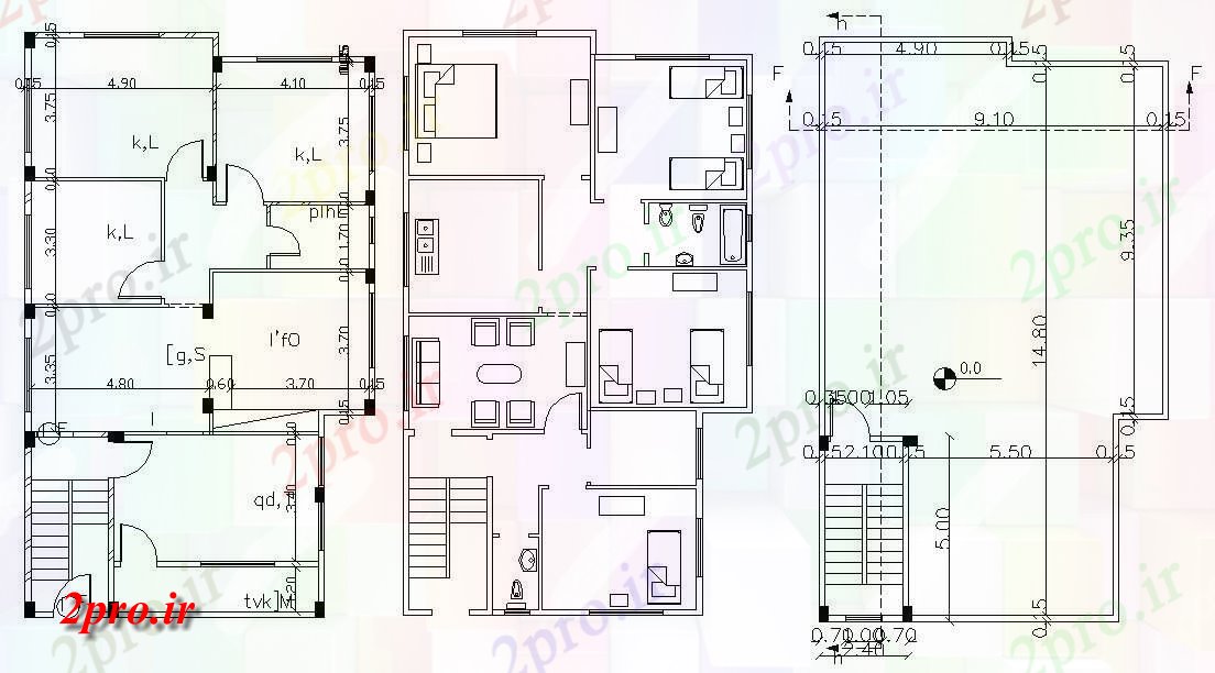 دانلود نقشه خانه های کوچک ، نگهبانی ، سازمانی - BHK دوبلکس مبله ویلایی طراحی 9 در 15 متر (کد157030)