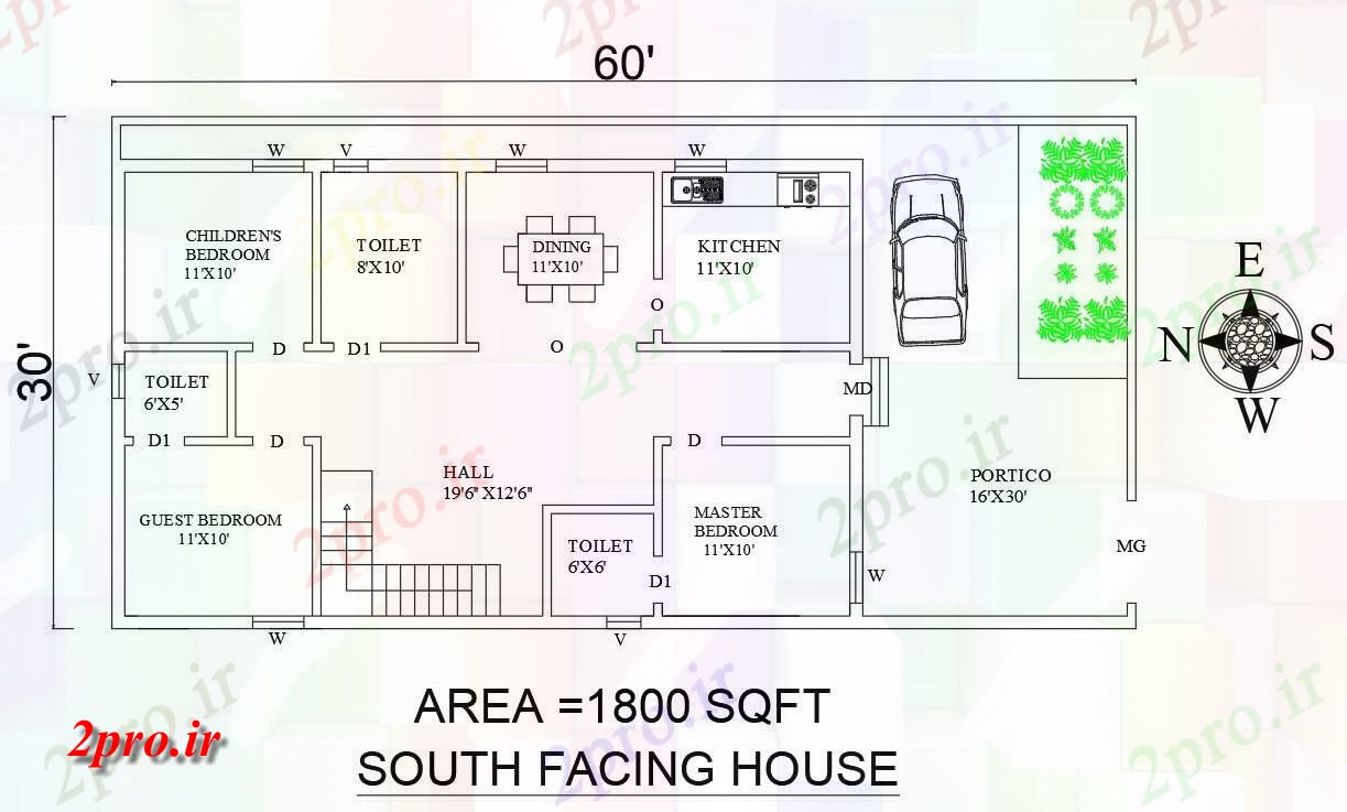 دانلود نقشه مسکونی ، ویلایی ، آپارتمان 'x30 '3 BHK Vastu Shastra هستند خانه 8 در 12 متر (کد157031)