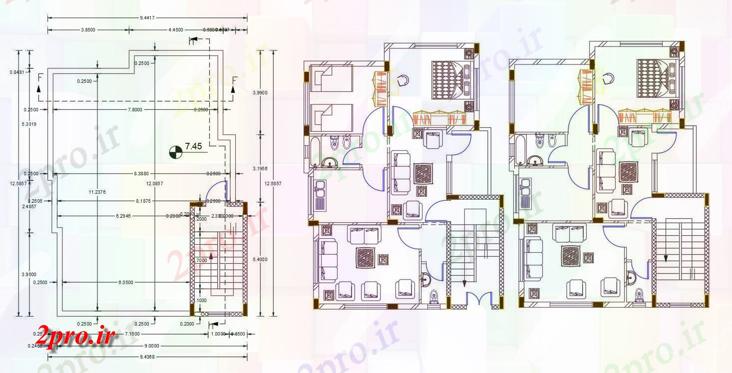 دانلود نقشه مسکونی ، ویلایی ، آپارتمان X 40 خانه مبلمان 9 در 12 متر (کد157053)