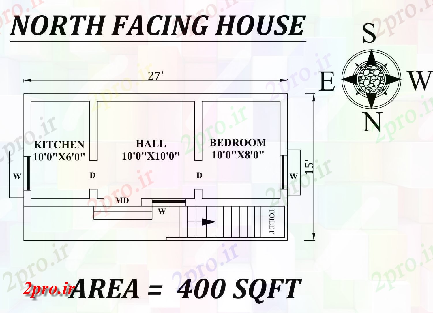 دانلود نقشه مسکونی ، ویلایی ، آپارتمان X 15 تک BHK شمالی خانه طرحی به عنوان در هر Vastu Shastra هستند، اتوکد و PDF جزئیات 3 در 7 متر (کد157058)