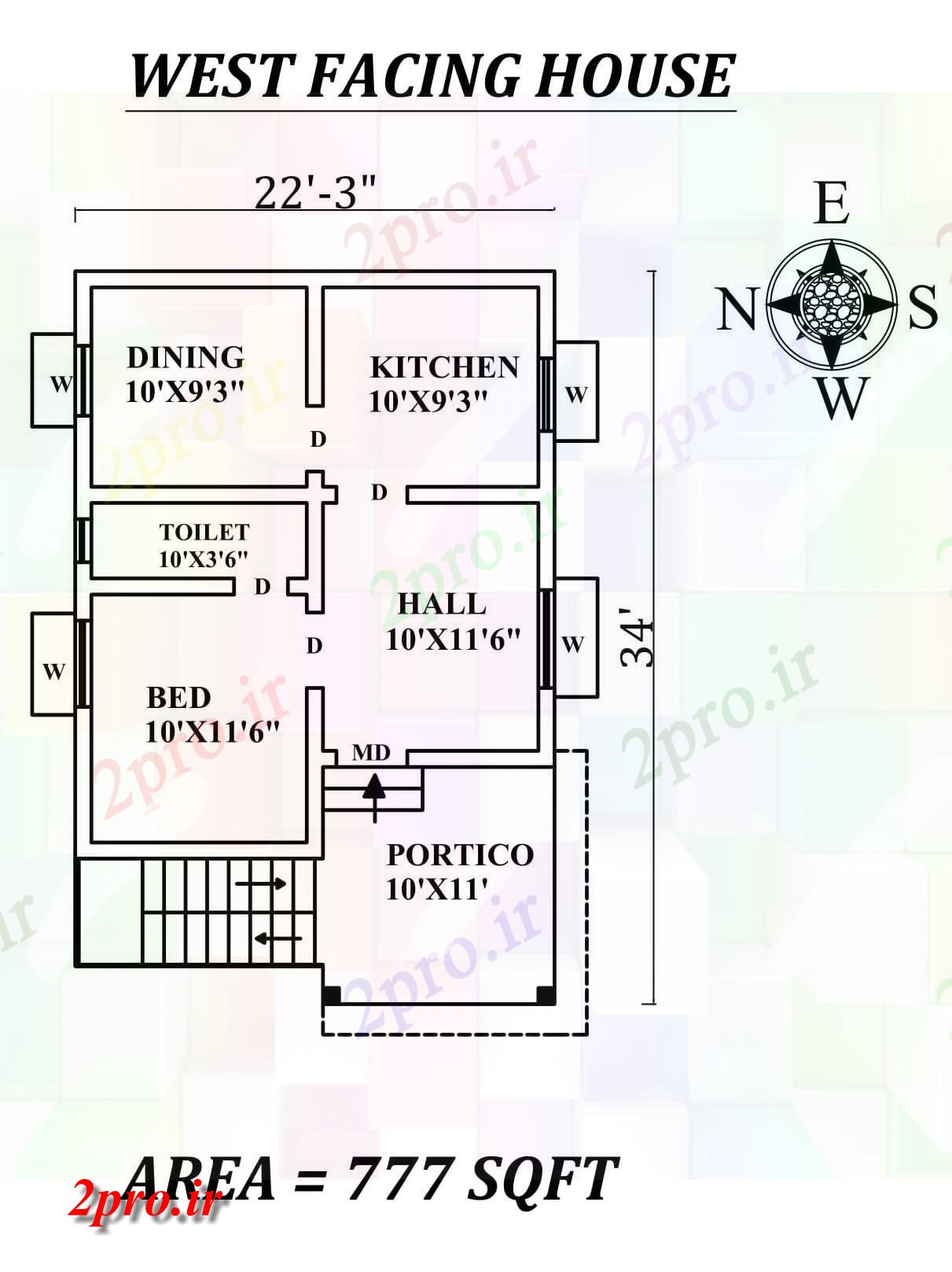 دانلود نقشه مسکونی ، ویلایی ، آپارتمان 3 X 34 تک BHK غرب مواجه خانه طرحی به عنوان در هر Vastu Shastra هستند، اتوکد و جزئیات پی دی اف 6 در 10 متر (کد157060)