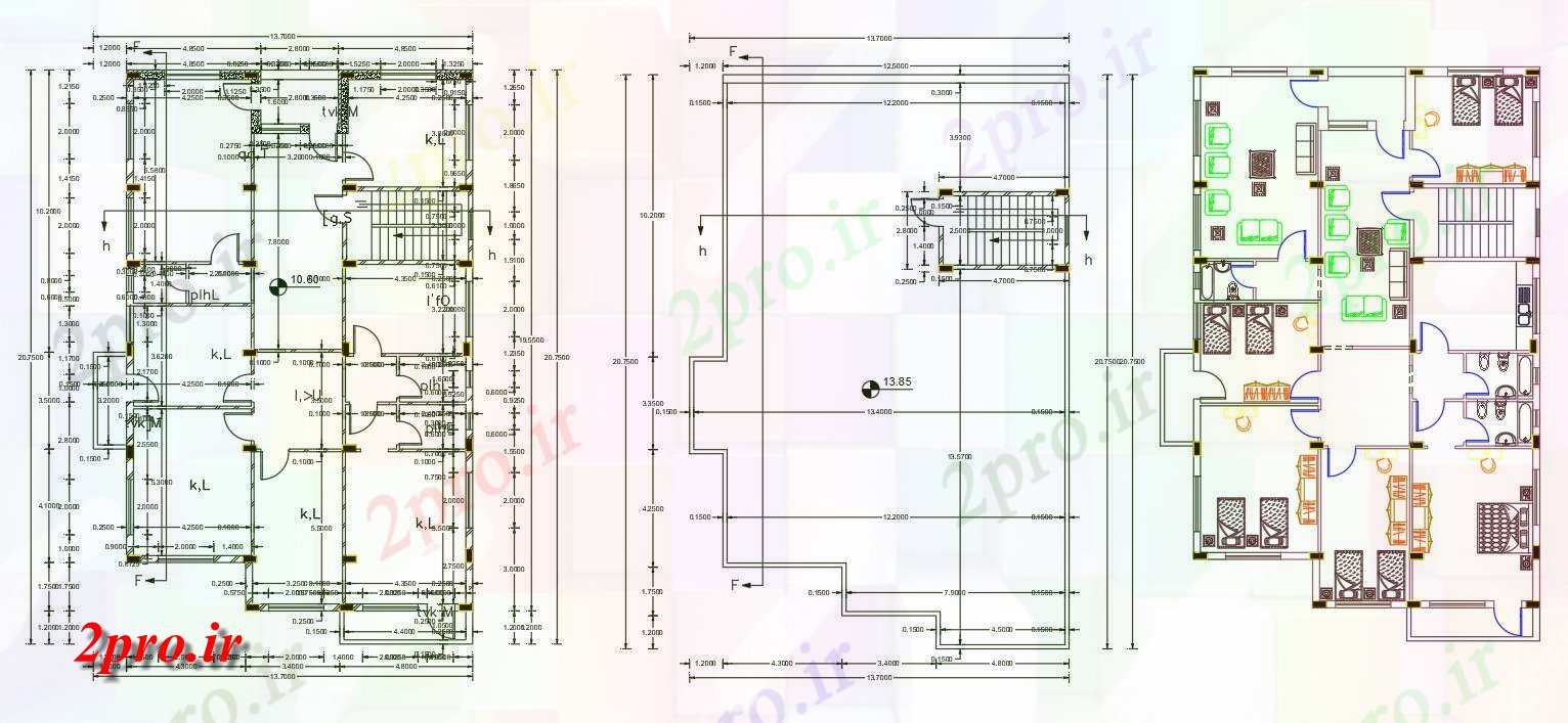 دانلود نقشه مسکونی  ، ویلایی ، آپارتمان  BHK معماری خانه (کد157081)