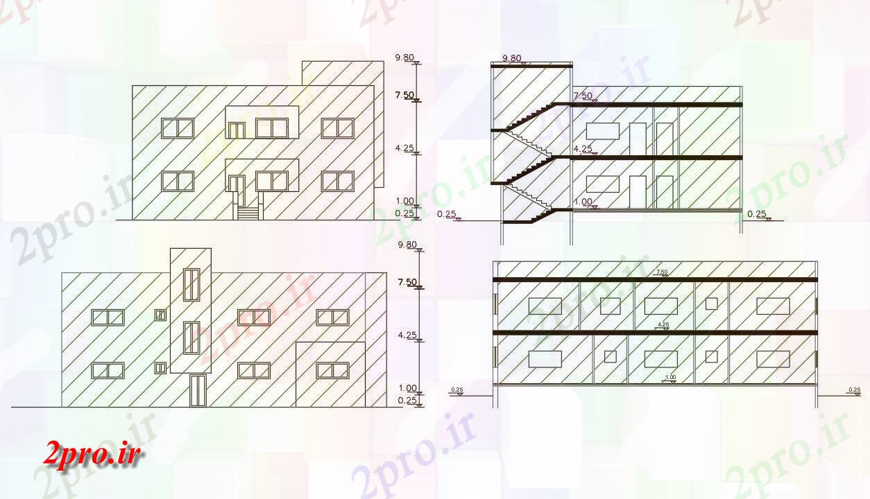 دانلود نقشه مسکونی  ، ویلایی ، آپارتمان  فوت مربع خانه بخشی نما طراحی (کد157085)