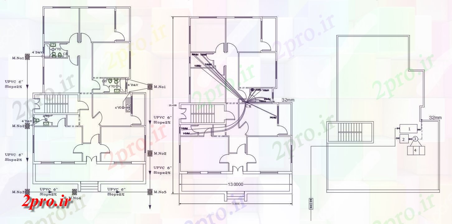 دانلود نقشه مسکونی ، ویلایی ، آپارتمان BHK خانه لوله کشی چیدمان نشیمن 13 در 20 متر (کد157114)