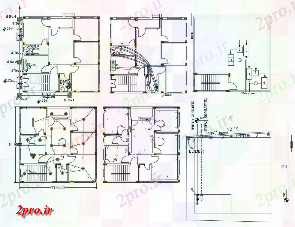 دانلود نقشه مسکونی ، ویلایی ، آپارتمان BHK خانه برق و لوله کشی طرحی (140 میدان YD) 10 در 11 متر (کد157118)