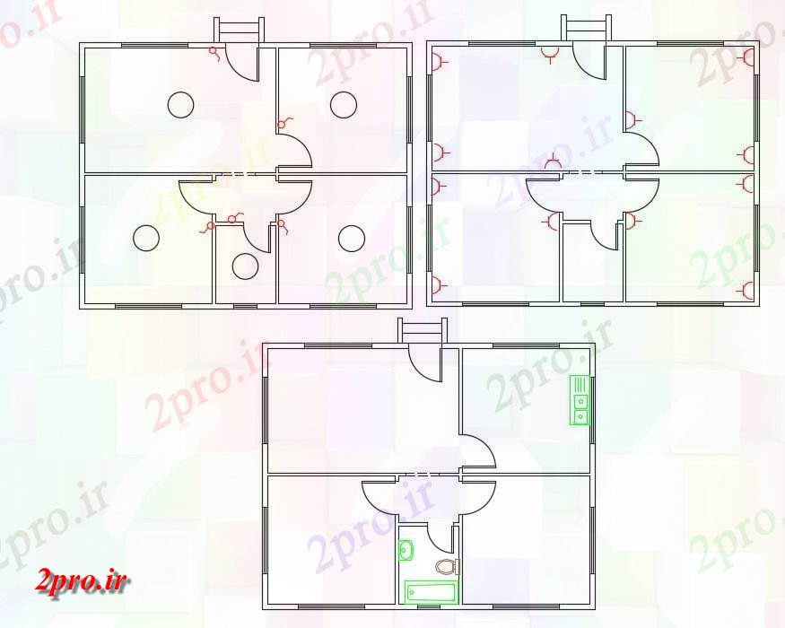 دانلود نقشه مسکونی ، ویلایی ، آپارتمان خانه کوچک برق طرحی نشیمن 8 در 10 متر (کد157126)