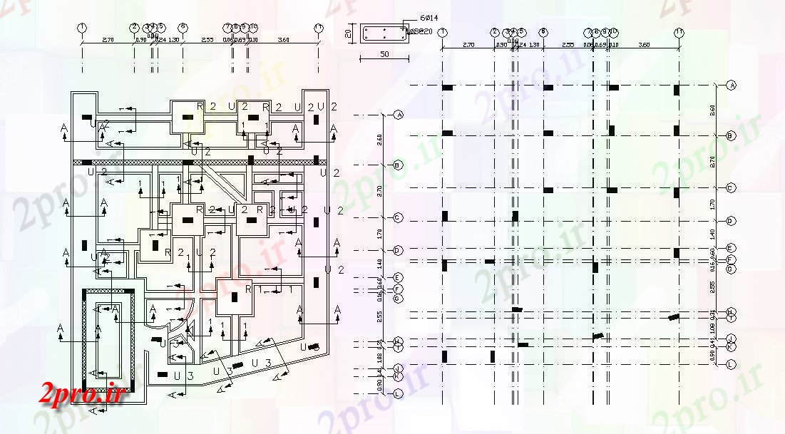 دانلود نقشه جزئیات ساخت و ساز BHK خانه طرحی بنیاد با مرکز خط  نشیمن (کد157131)