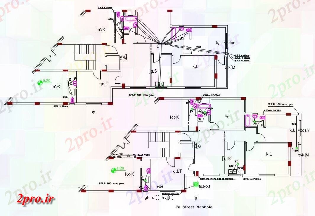 دانلود نقشه مسکونی ، ویلایی ، آپارتمان BHK مسکن لوله کشی طرحی 15 در 28 متر (کد157137)