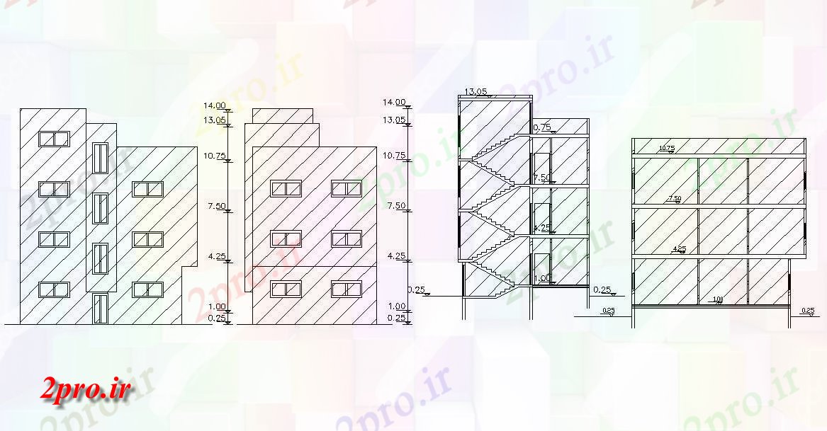 دانلود نقشه مسکونی  ، ویلایی ، آپارتمان  سطحی آپارتمان   (بخشی) نما طراحی (کد157147)