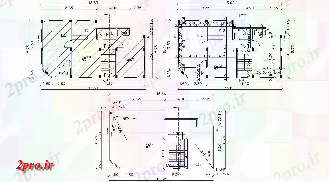 دانلود نقشه خانه های کوچک ، نگهبانی ، سازمانی - X 30 'پا (1500 فوت مربع) ویلایی طراحی 8 در 15 متر (کد157151)