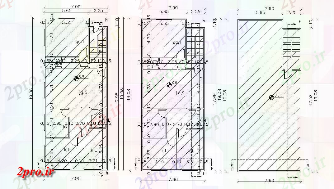 دانلود نقشه مسکونی ، ویلایی ، آپارتمان X 62 دو طبقه خانه طرحی 7 در 19 متر (کد157166)