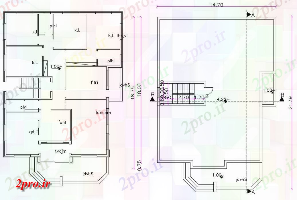 دانلود نقشه مسکونی ، ویلایی ، آپارتمان X 70 'ویلایی طرحی 4 اتاق های خواب نشیمن 14 در 18 متر (کد157167)