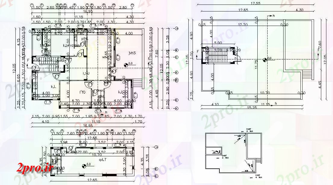 دانلود نقشه خانه های کوچک ، نگهبانی ، سازمانی - X 40 'پا (2000 فوت مربع) مسکونی خانه طرحی طبقه 12 در 17 متر (کد157170)